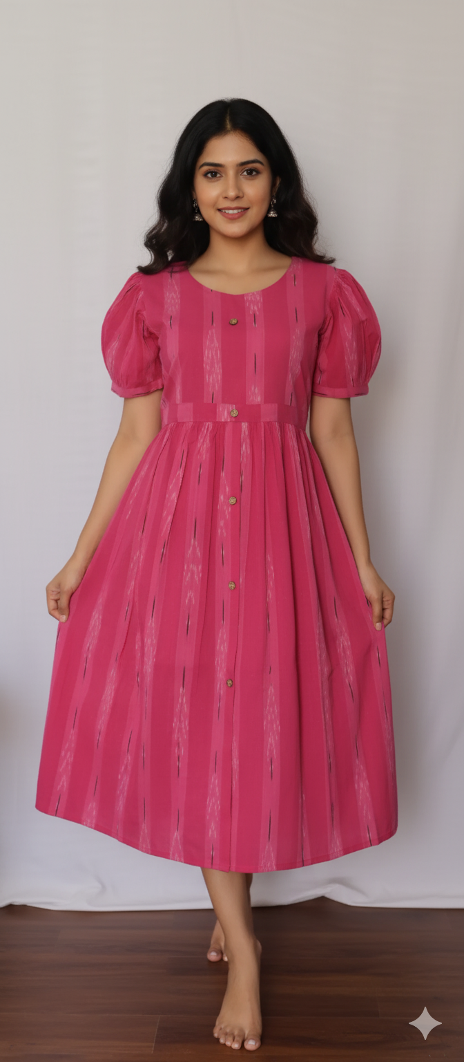 Pink Puffed Sleeves Kurti