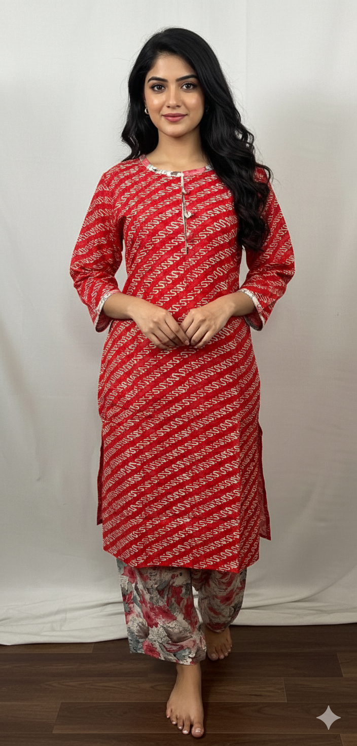 Red Digital Printed kurti Set