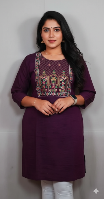 Purple Embroidery Kurti