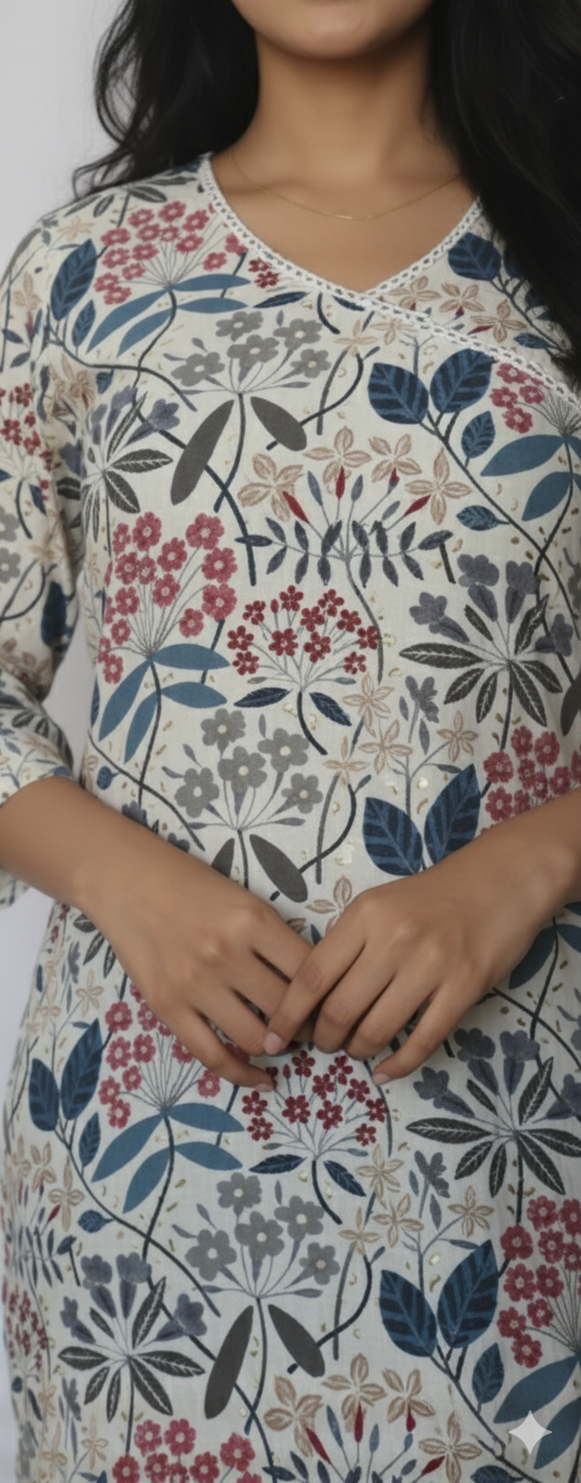 White & Grey Digital Printed Kurti Set