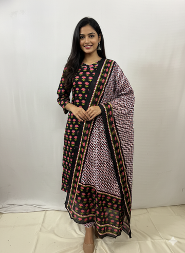 Black Digital Printed Kurti Set