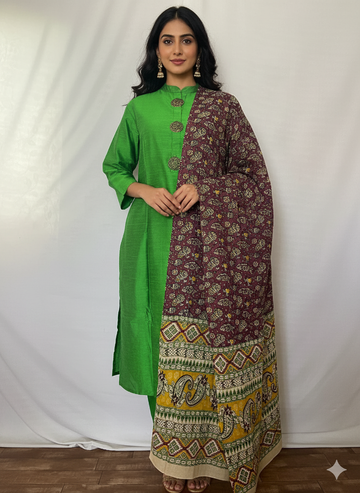 Green Kurti With Kalamkari Dupatta