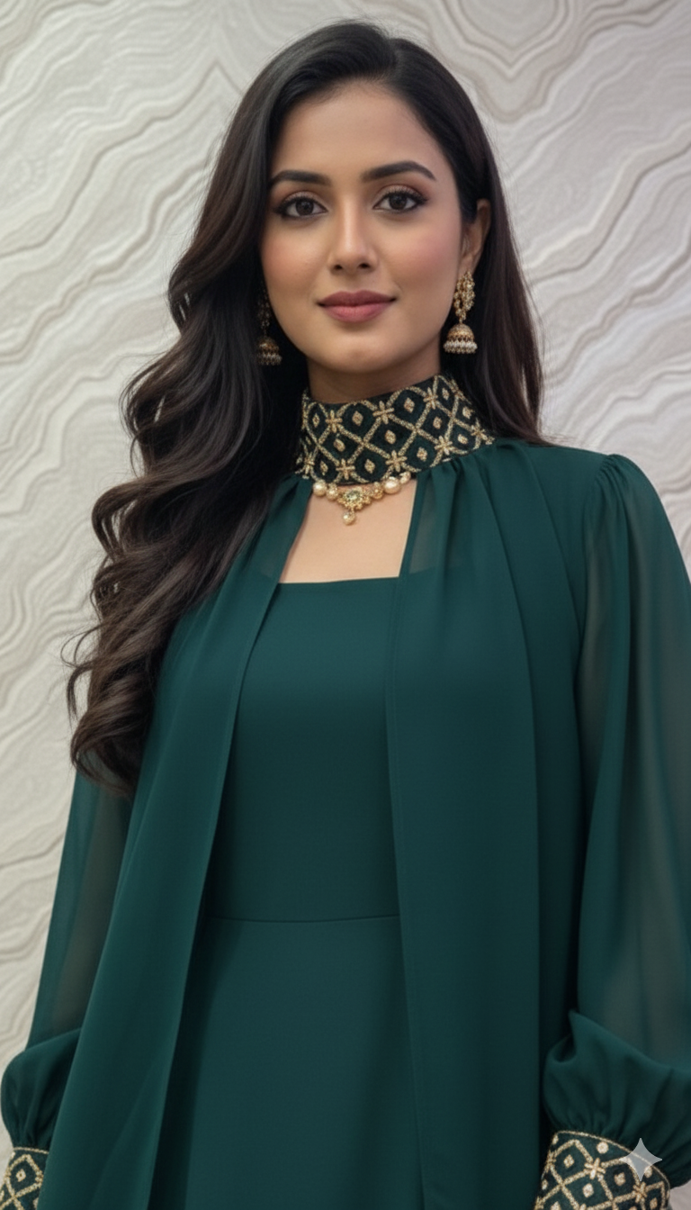 Customised long frock with detachable neck attached sleeves