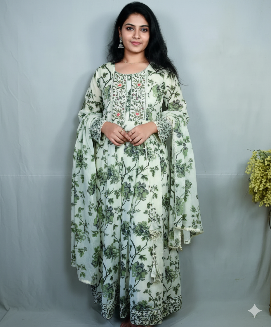 White & Green Jaipur Cotton Set