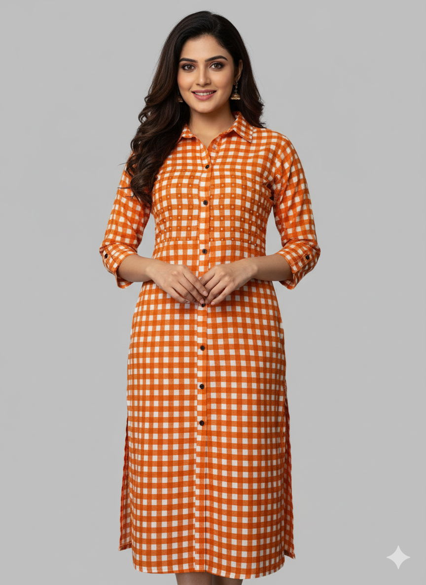 Orange Cotton kurta