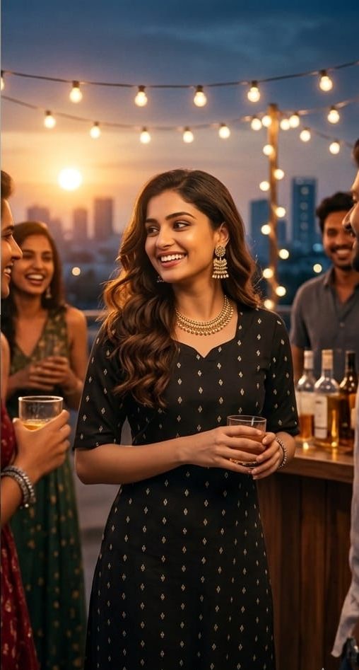 Black With Cream Buti Raw Silk Stright Cut Kurti