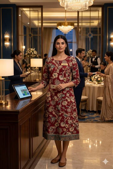 Maroon Floral Kalamkari Straight Cut Kurti