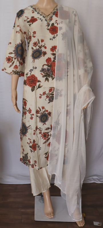 Cream Digital Printed Kurti Set