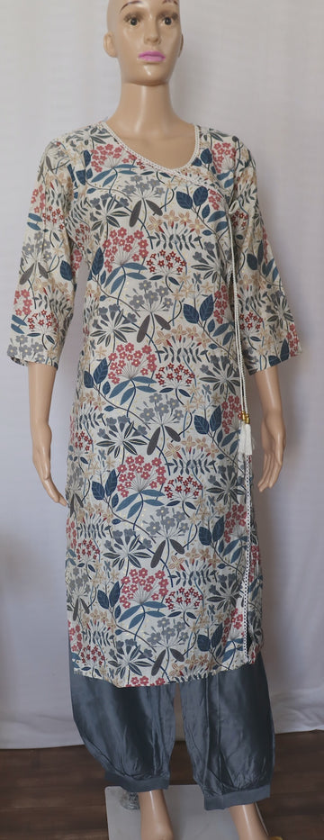 White & Grey Digital Printed Kurti Set