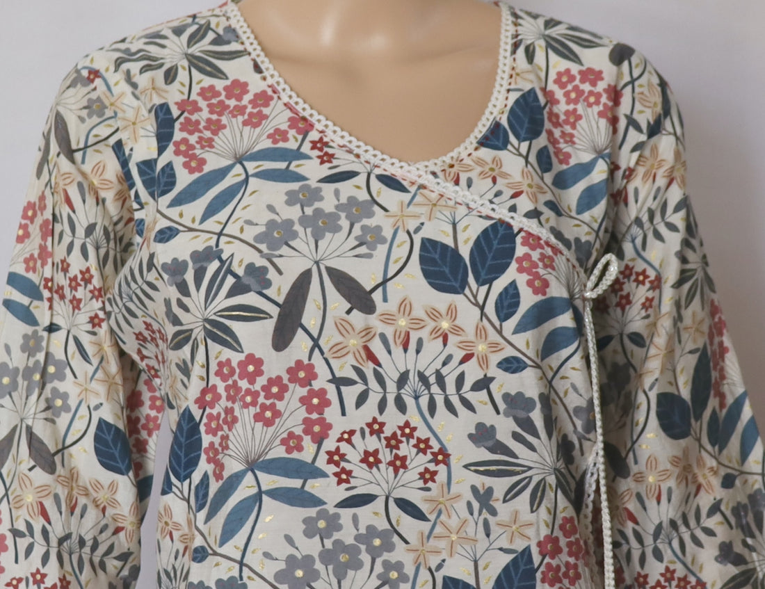 White & Grey Digital Printed Kurti Set