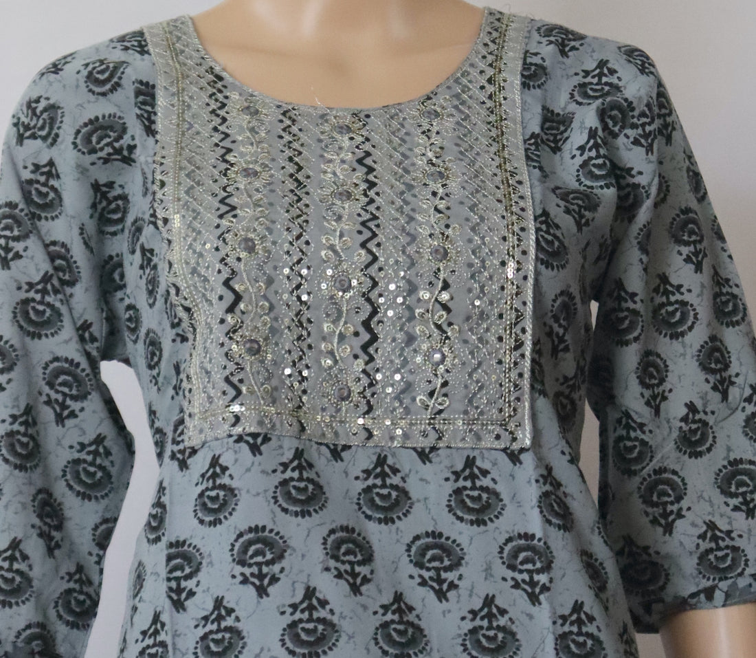 Ash Digital Printed Embroidered Kurti