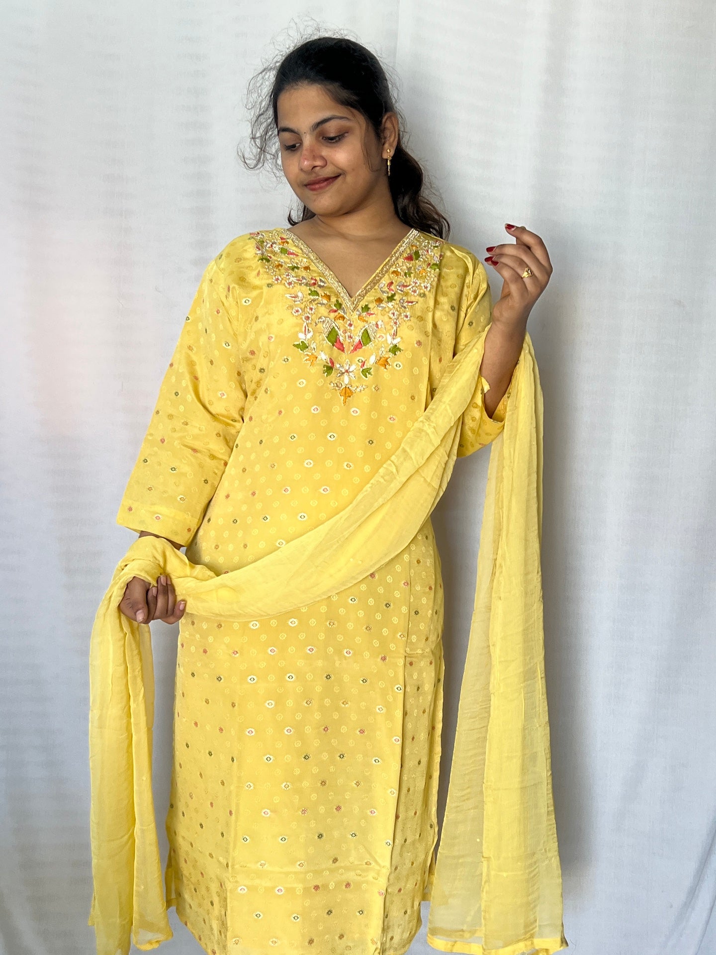 Yellow Pure Georgette 3 Piece Set