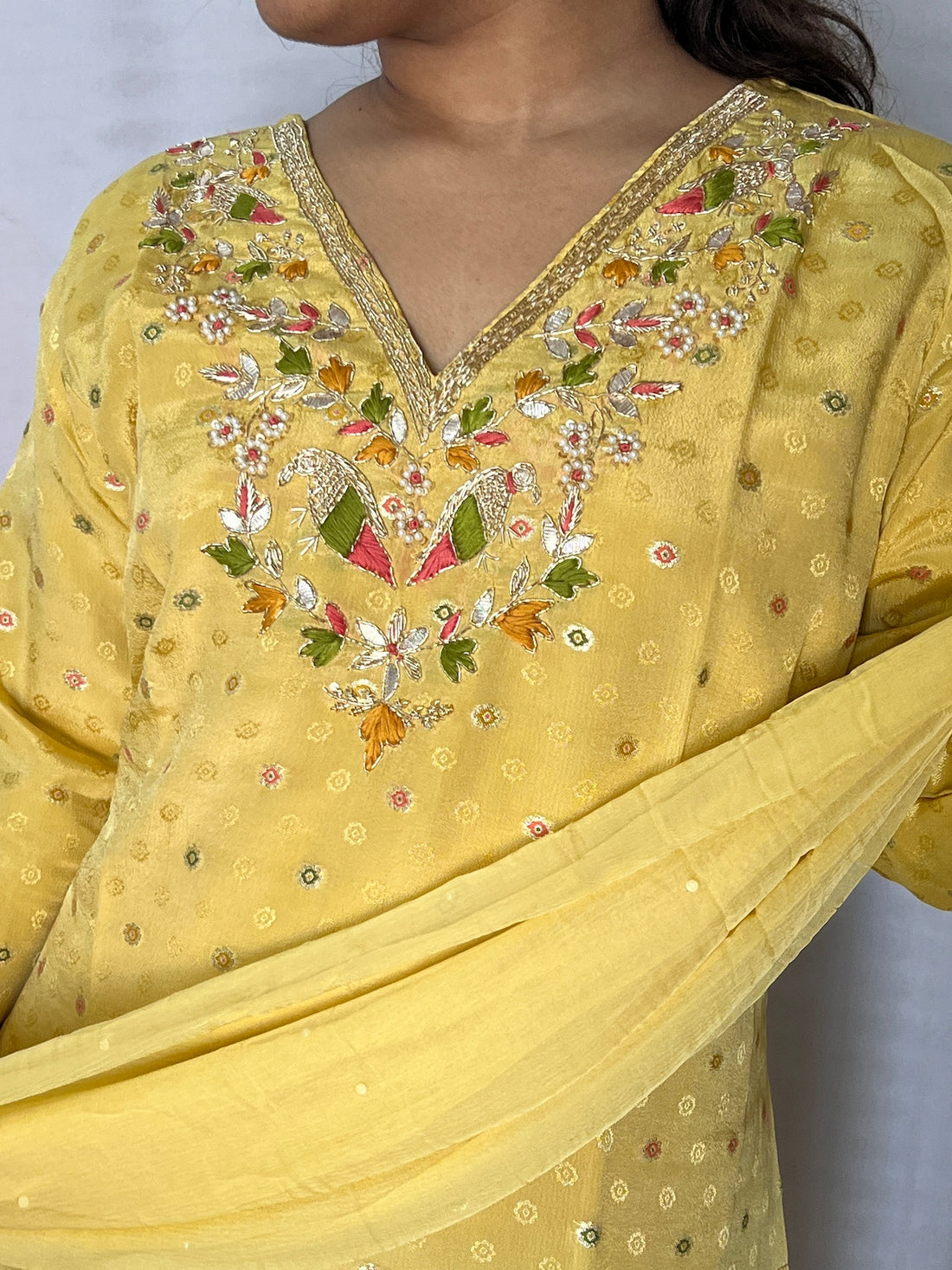 Yellow Pure Georgette 3 Piece Set