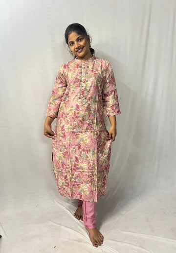 Peach Embroidered Collar Neck Dress