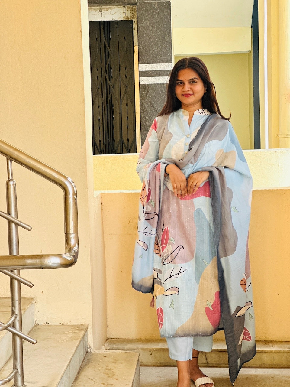 Blue Straight Cut Kurti Set