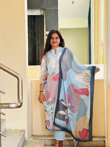 Blue Straight Cut Kurti Set