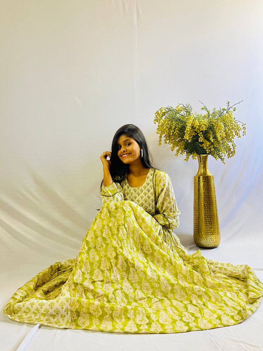 Mehndi Green Mul Cotton Frock