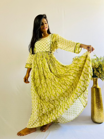 Mehndi Green Mul Cotton Frock
