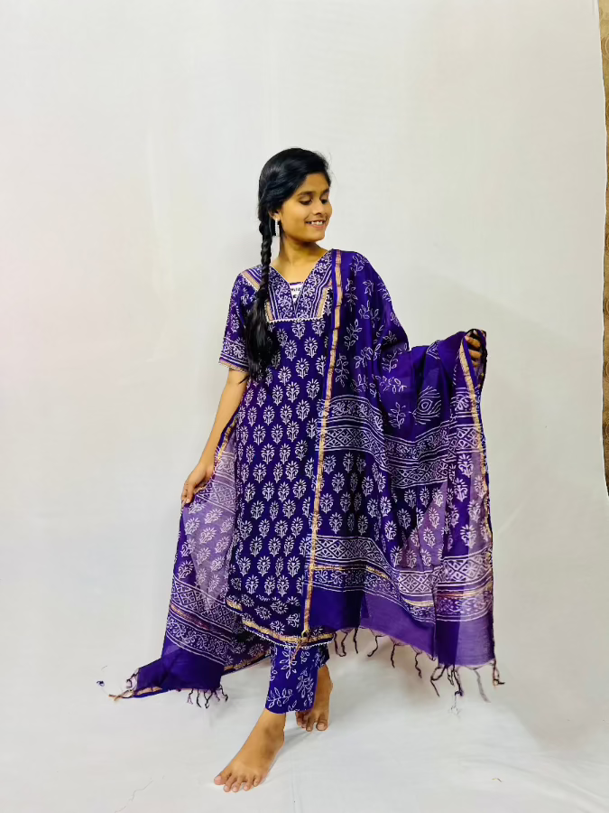 Purple Chanderi Cotton 3 Piece Set