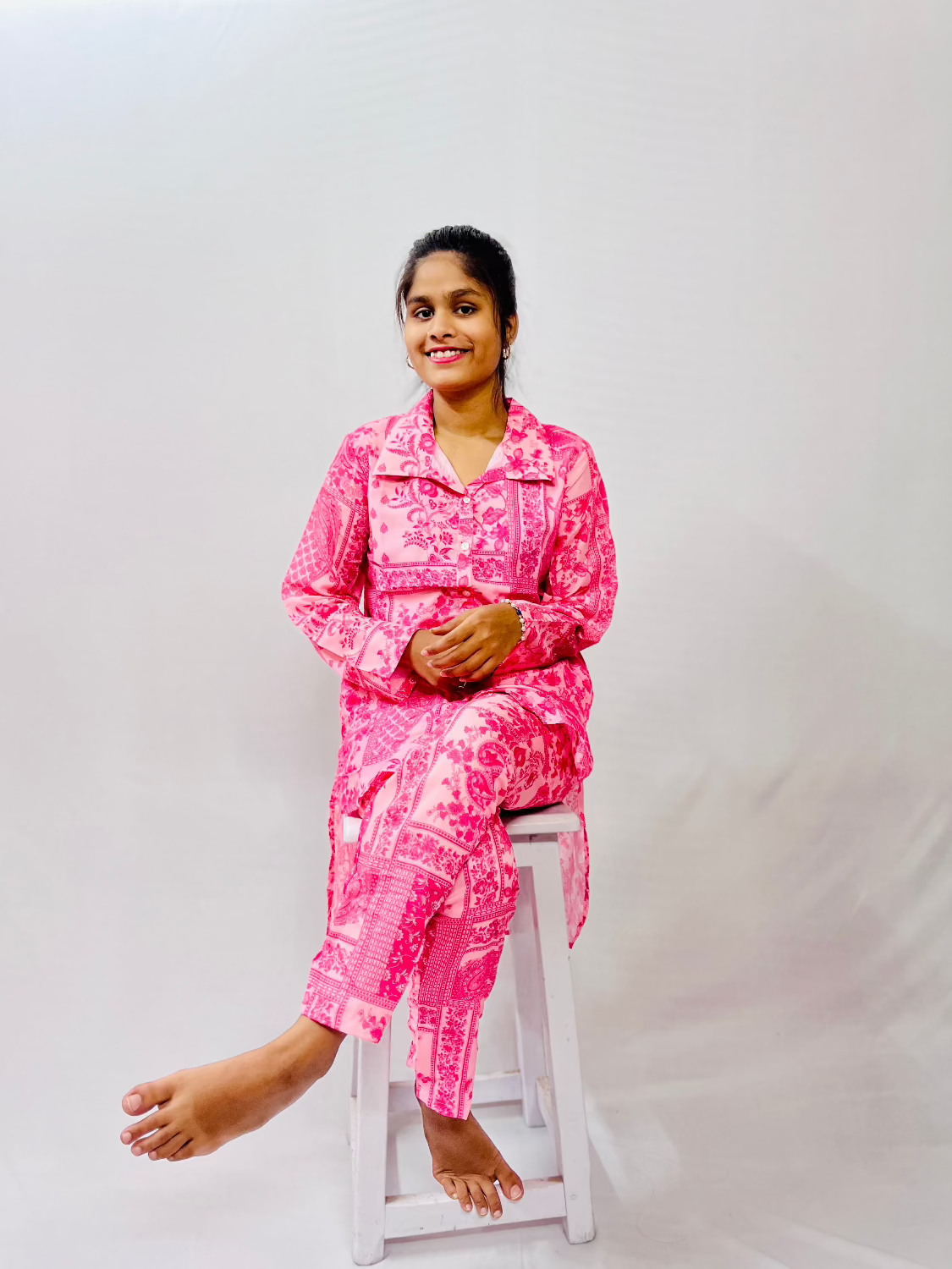 Pink Collar Neck Coord Set