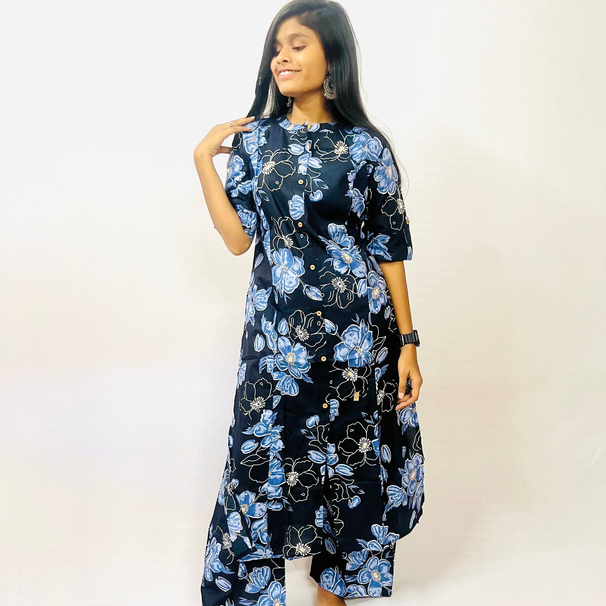 Navy Blue Cotton Coord Set