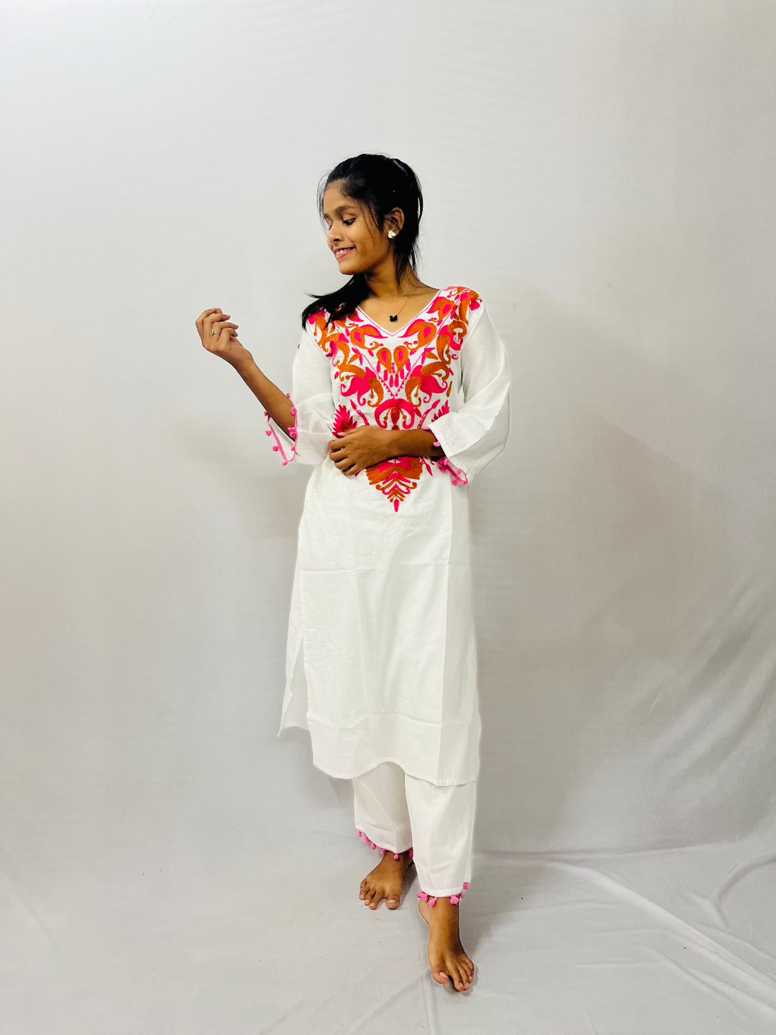 White & Pink Woollen Coord Set