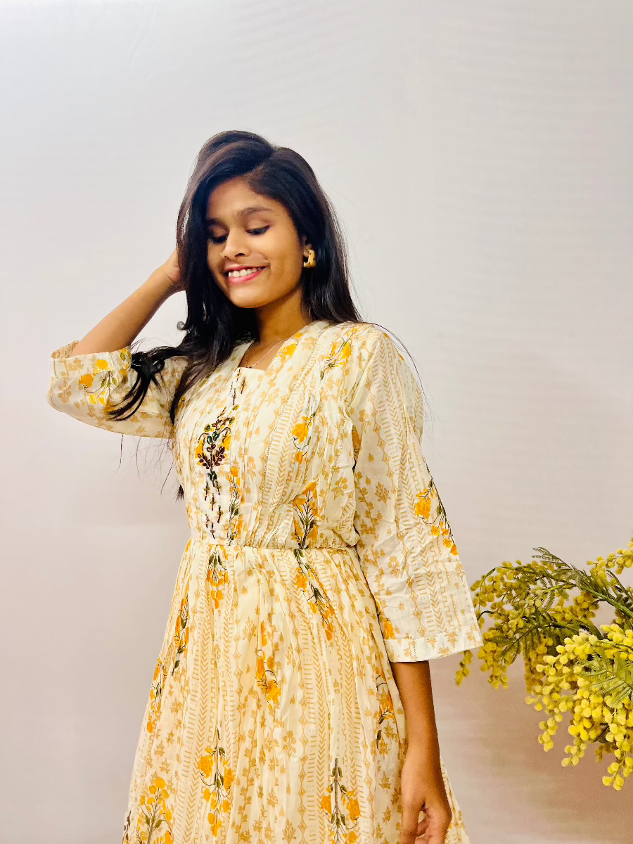 Lemon Yellow Mul Cotton Frock