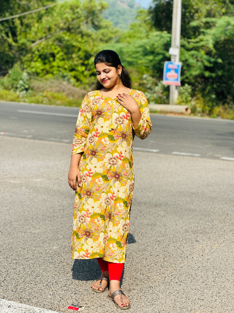 Yellow Digital Printed Kurti
