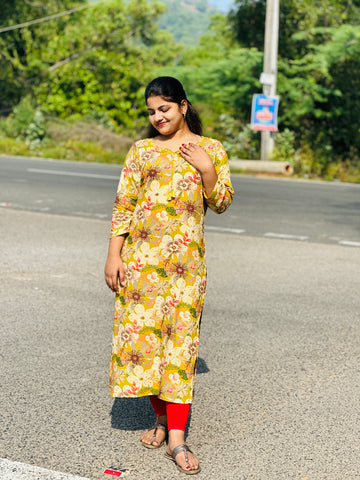 Yellow Digital Printed Kurti