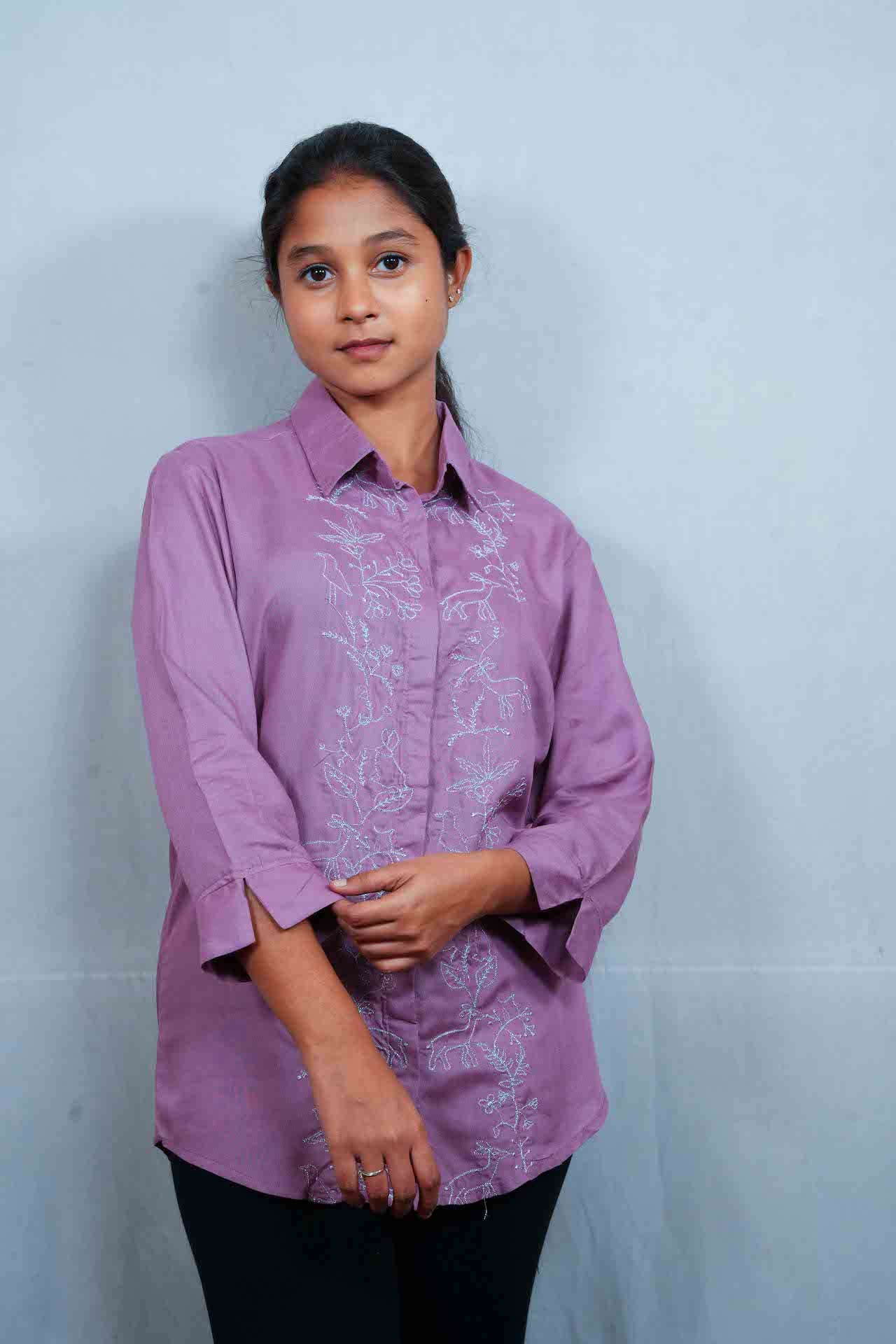 Purple Embroidered Short Top