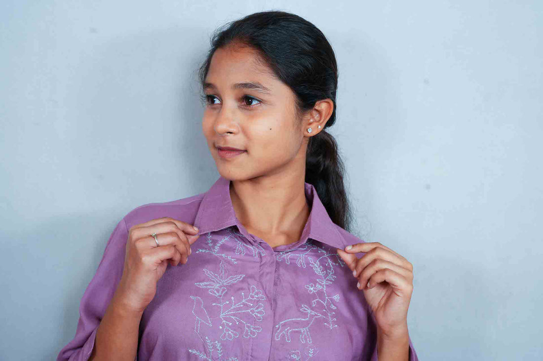 Purple Embroidered Short Top