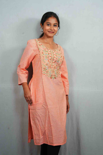 Peach Embroidered Kurti