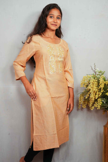 Cream Embroidered Kurti