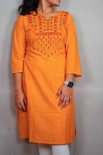 Light Orange Embroidered Kurti