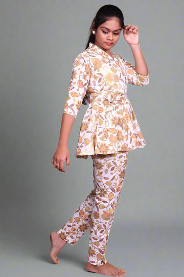 Cream Floral Jaipur Cotton Coord Set