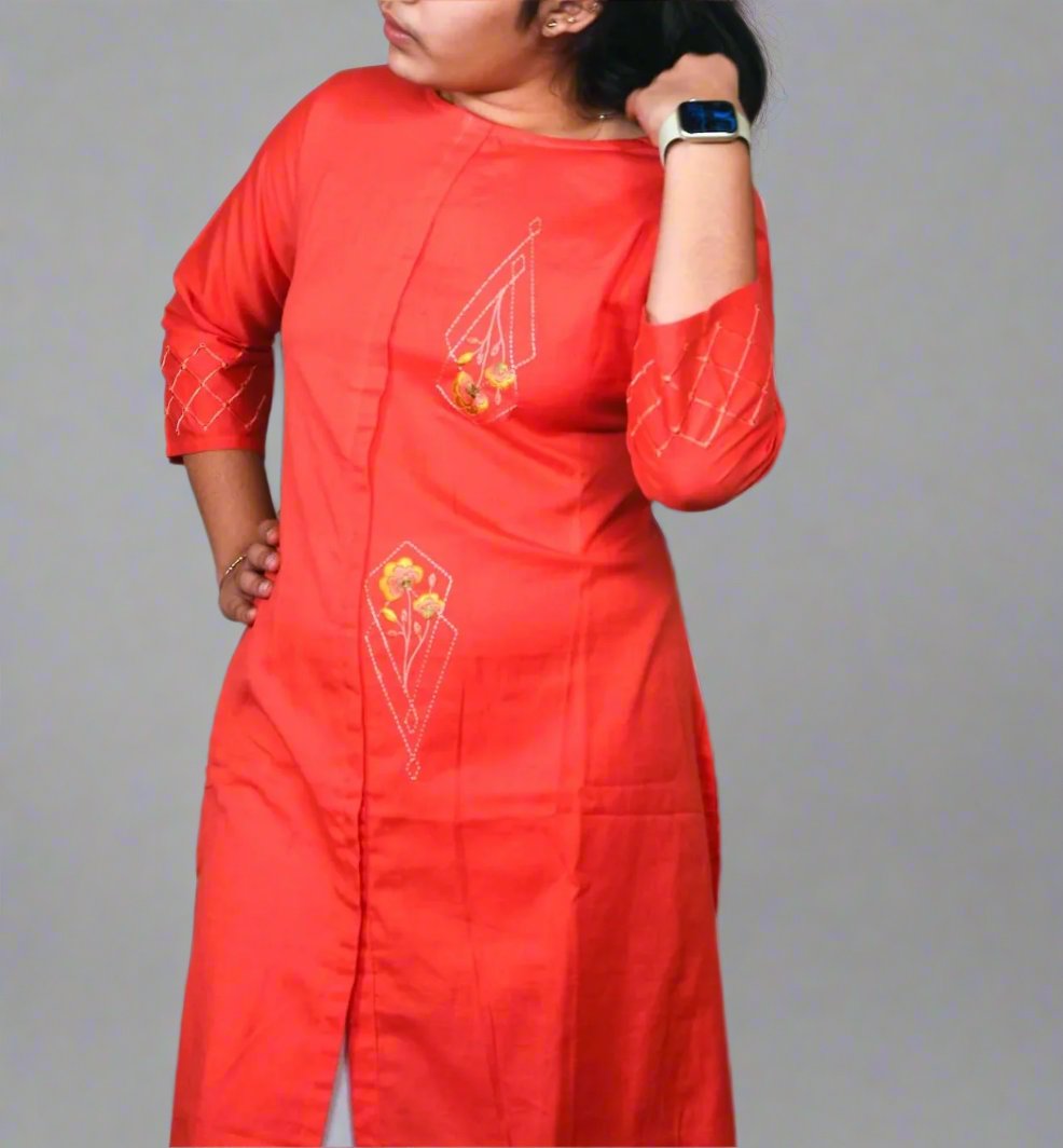 Tomato Red Embroidered Kurti