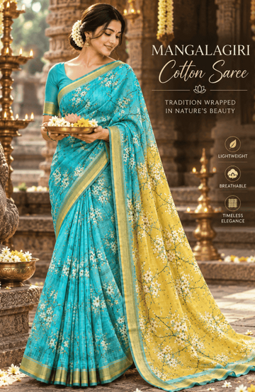 SEA GREEN MANGALAGIRI DIGITAL PRINT SAREE
