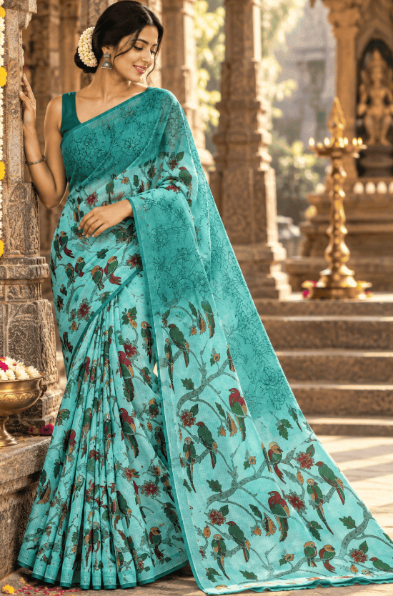 PURE COTTON BIRD PRINT KOTA SAREE