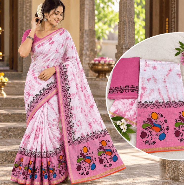 BIG BOARDER COTTON PRINTED SAREE
