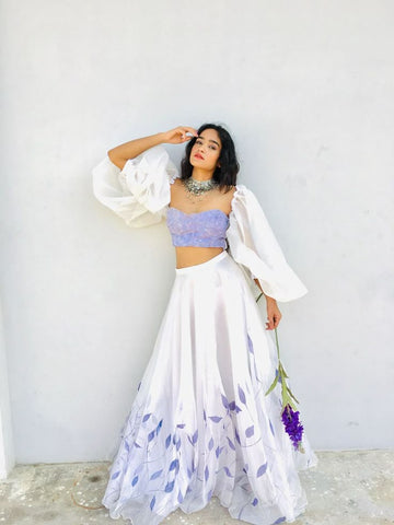 Hand Painted  Puffed Sleeves Croptop
