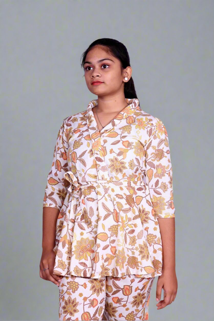 Cream Floral Jaipur Cotton Coord Set