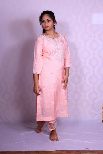 Powder Pink Embroidery Muslin Set