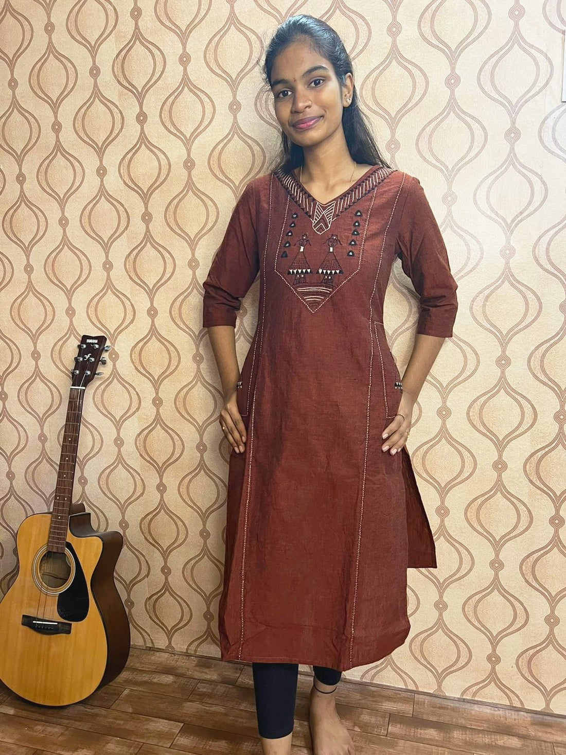 Maroon Embroidered Kurti Set