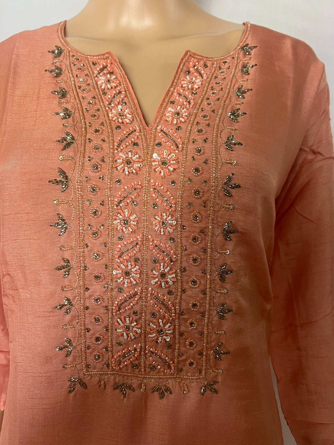 Peach Embroidered  Kurti