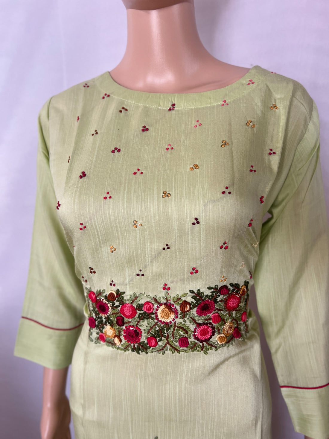 Pista Green Embroidered Kurti