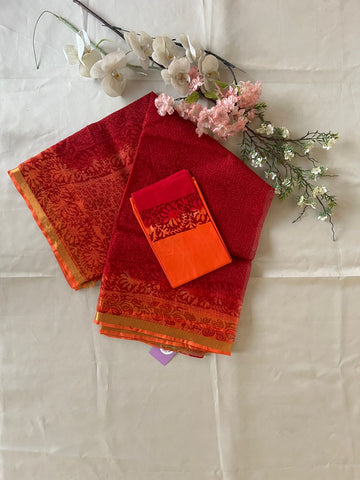 Crimson Red Digital-Print Kota Cotton Saree