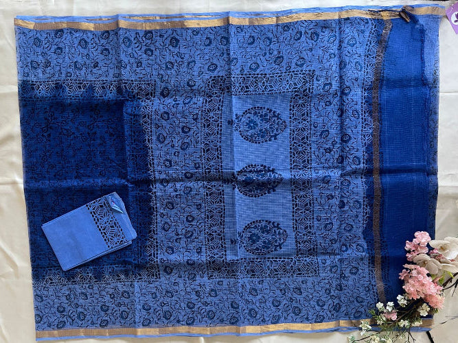 Royal Blue Digital-Print Cotton Kota Saree