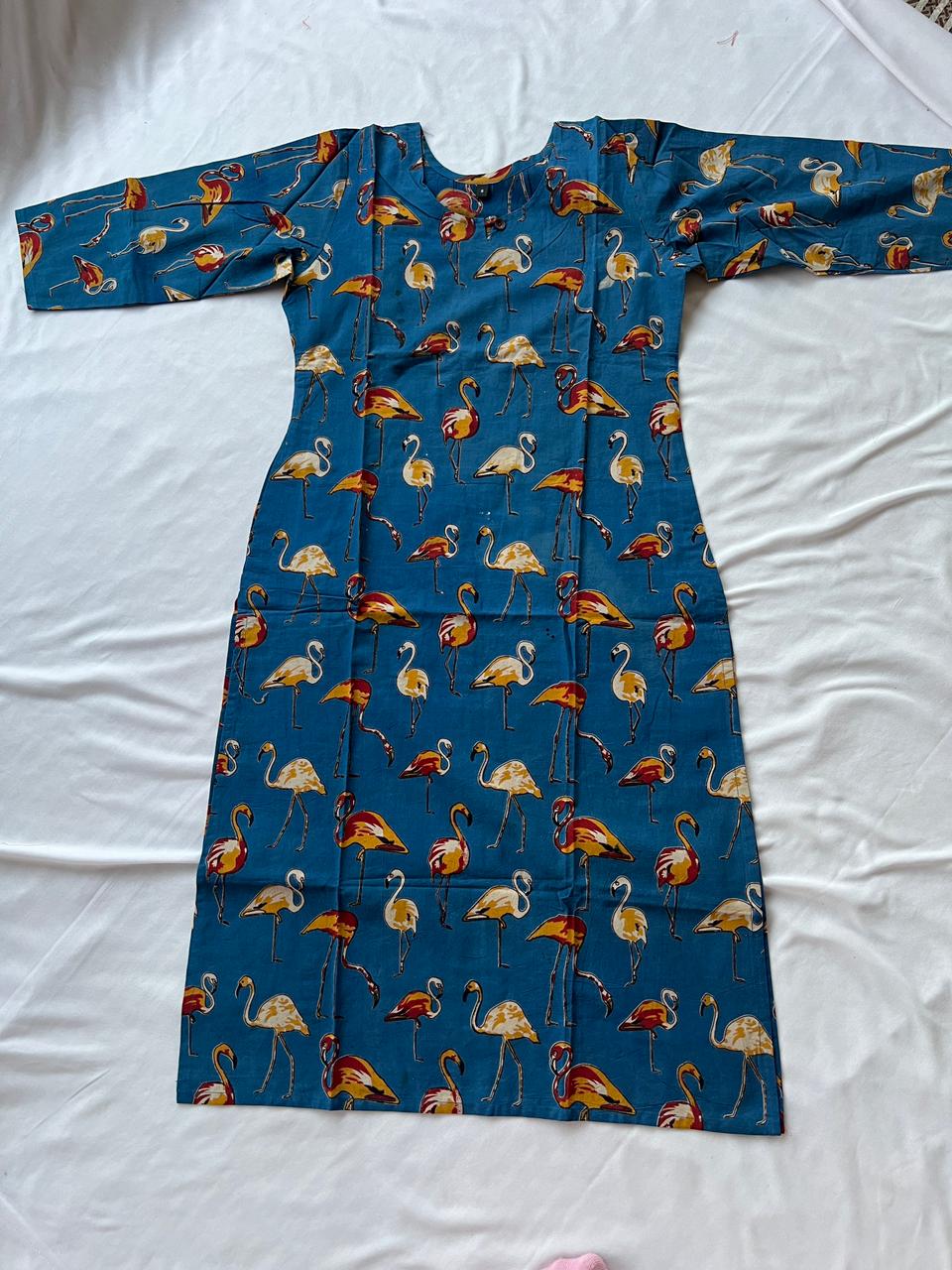 Blue Flemingos Kalamkari Print Straight Kurti