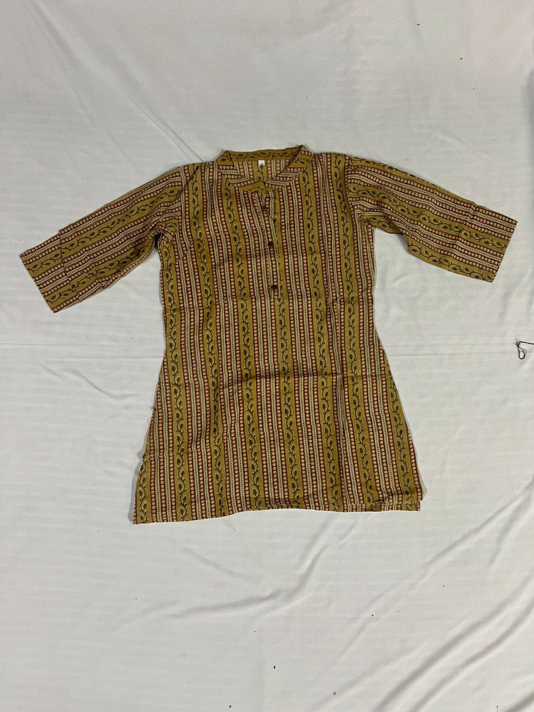 Light-Mustured Stripes Kalamkari Print Short Kurti