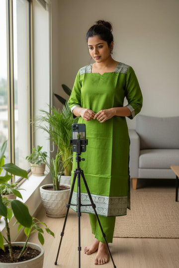 Green Mangalagiri Pattu Kurti With Kalamkari Duppata